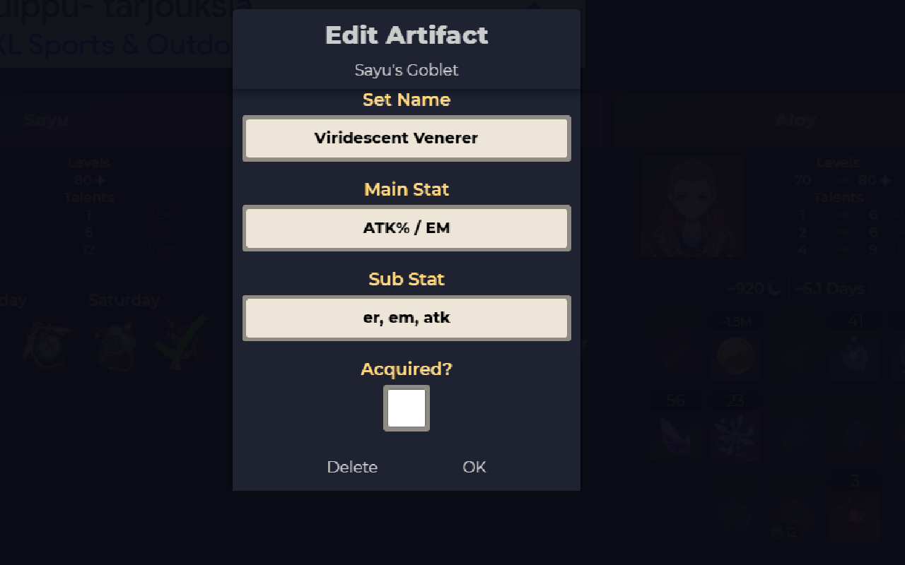 Genshin Impact Artifact Planner for Genshin Center