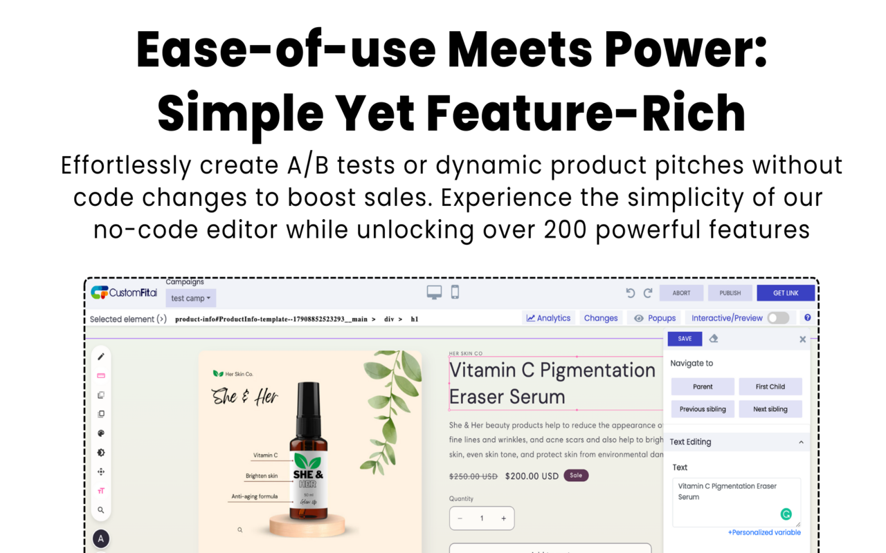 CustomFit.ai website A/B test & personalize