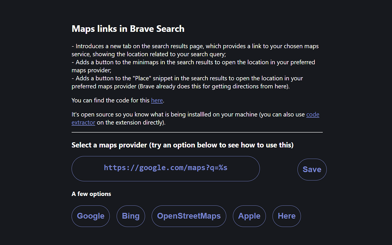 Maps links in Brave Search
