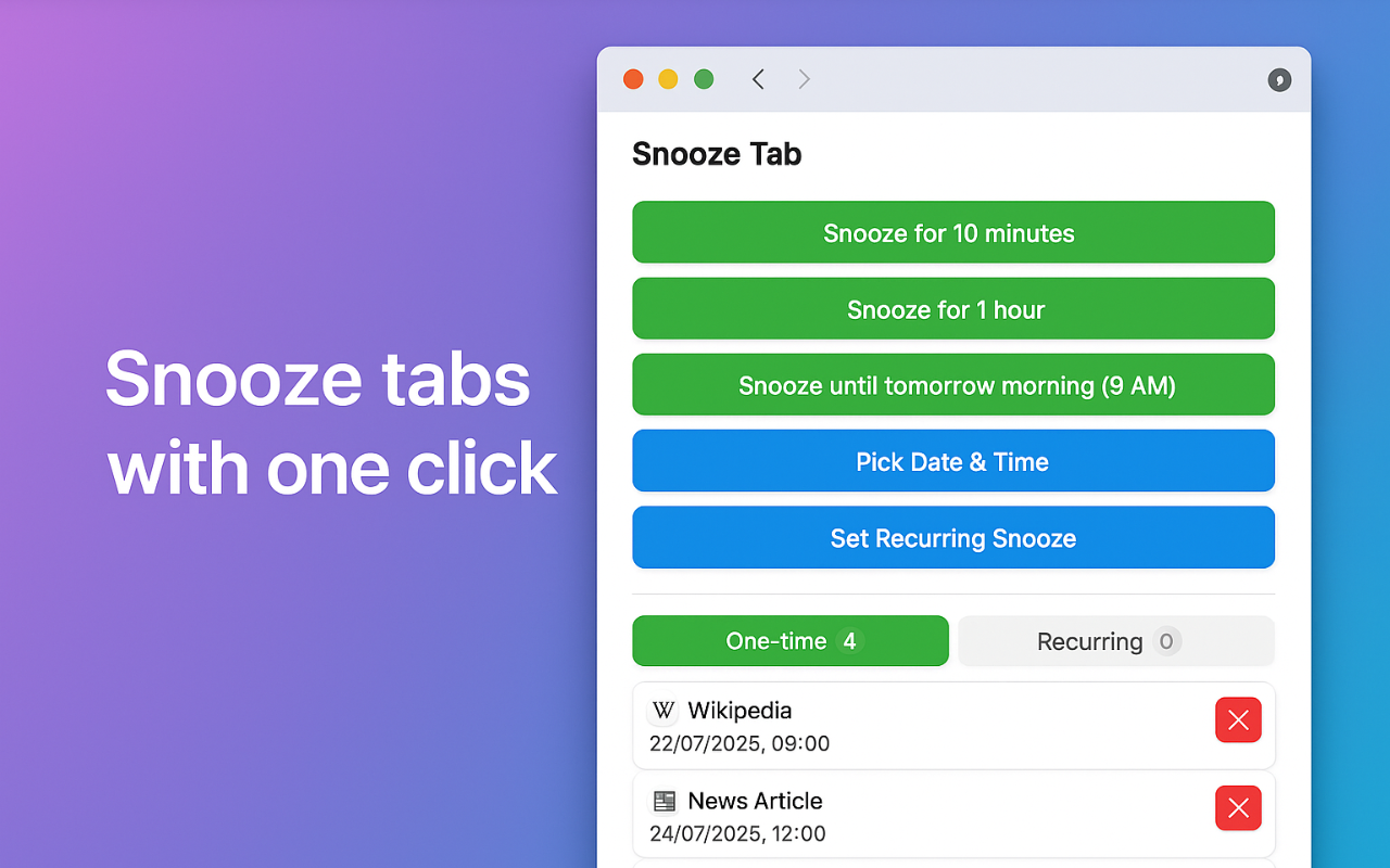 Tab Snoozer - Snooze tabs in a click