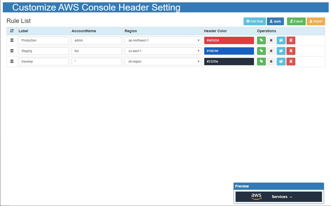 Customize AWS Console Header