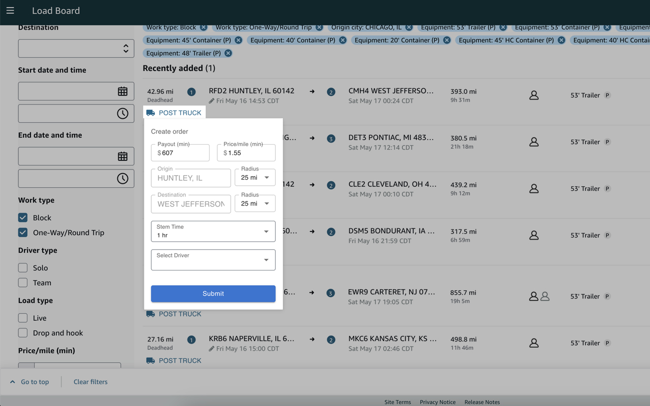 Rocket Relay Post Truck Manager for Amazon Relay