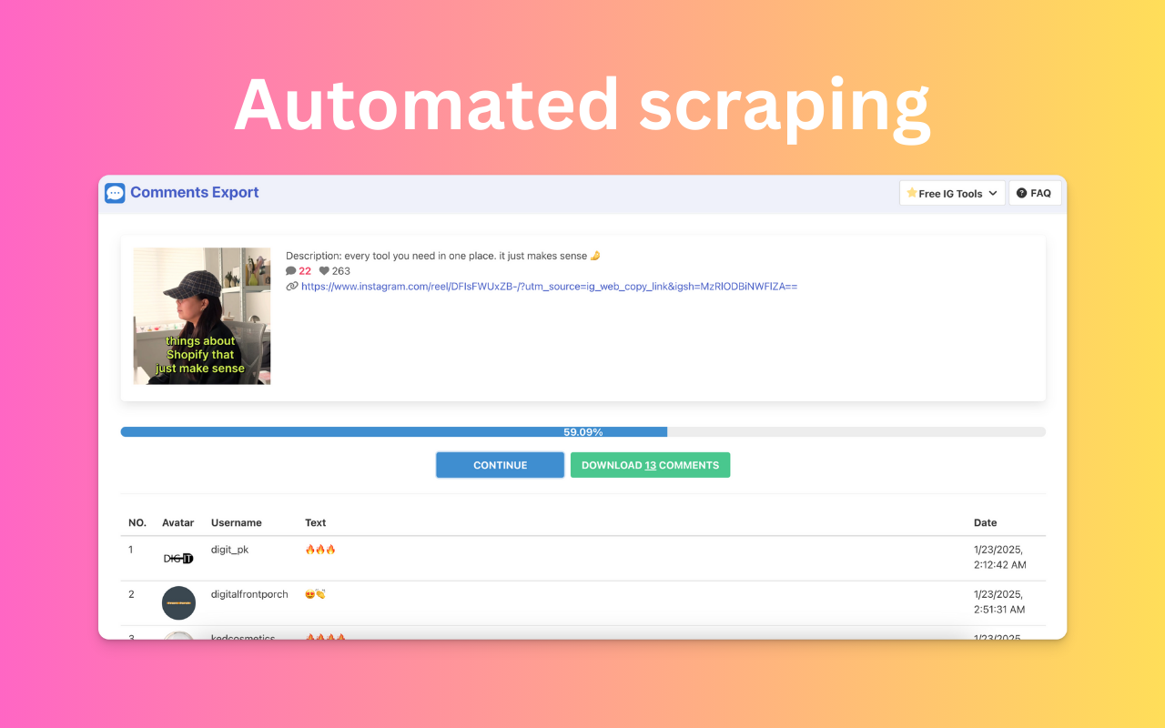 Comments Export - Post Comments Exporter and Scraper for Social Media