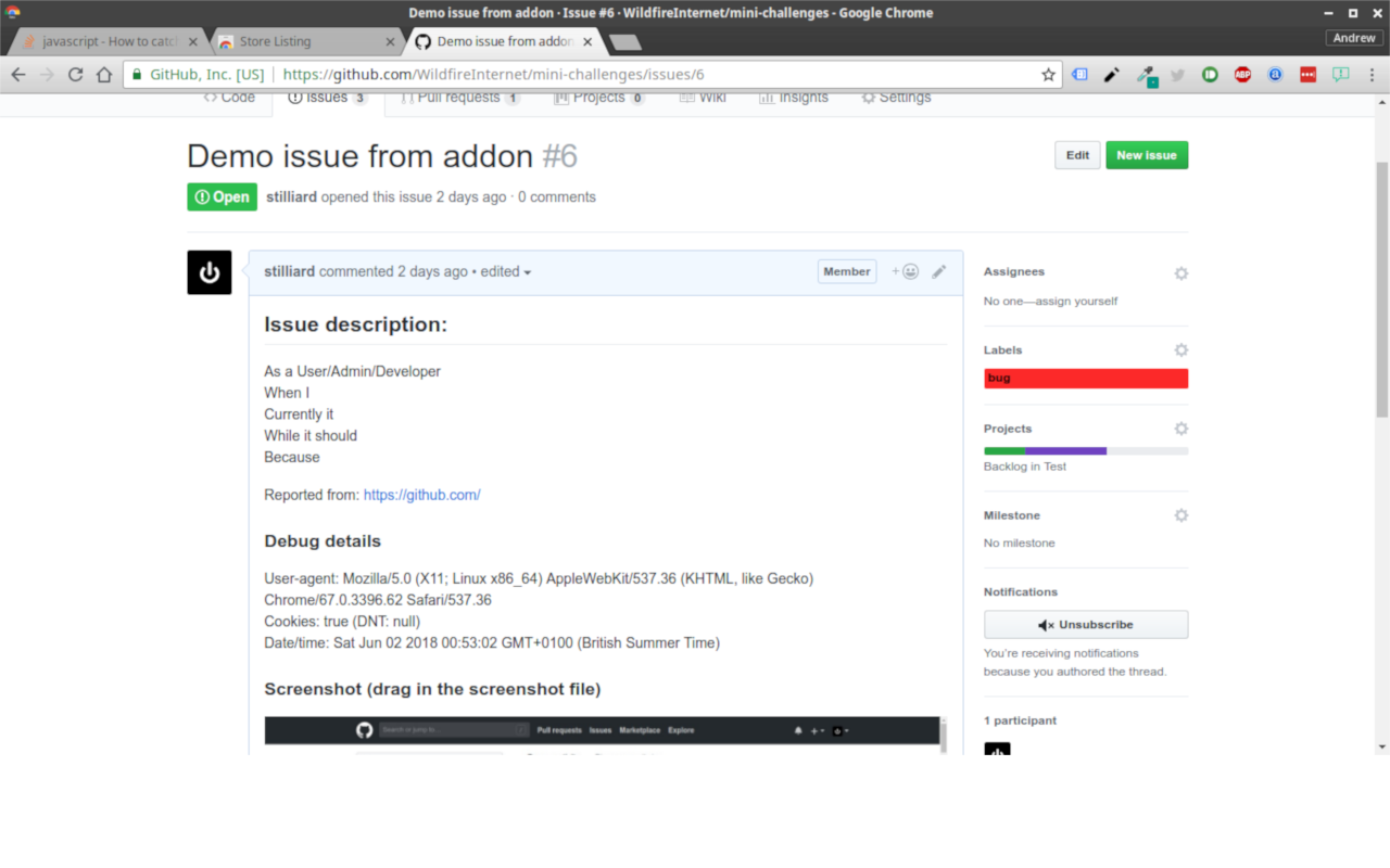 Quick add issue to GitHub