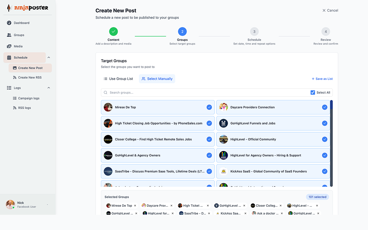 NinjaPoster - Auto Post to Facebook™ Groups Organically (AI-Powered)