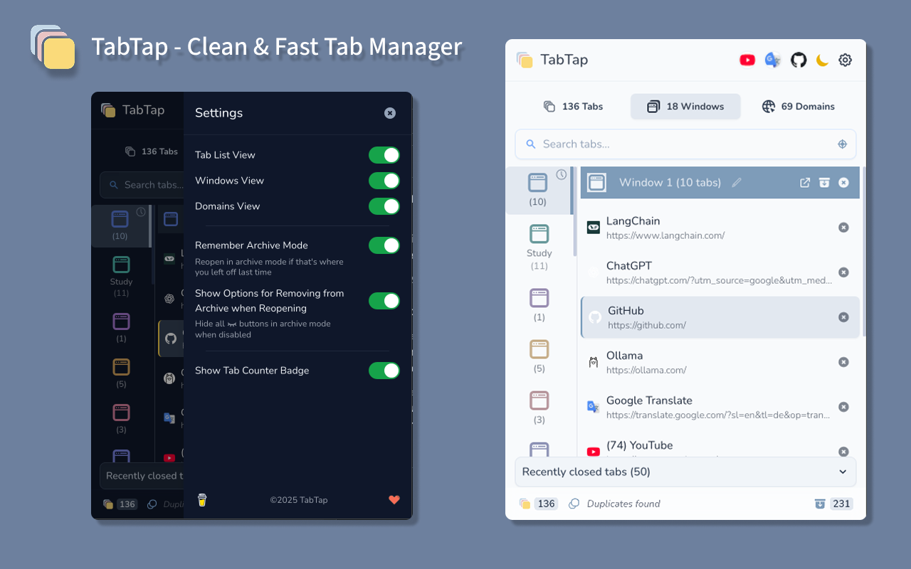 TabTap - Clean & Fast Tab Manager