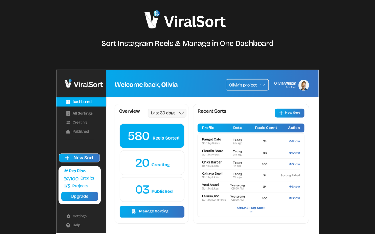 ViralSort - Sort Instagram Reels & Manage in One Dashboard.