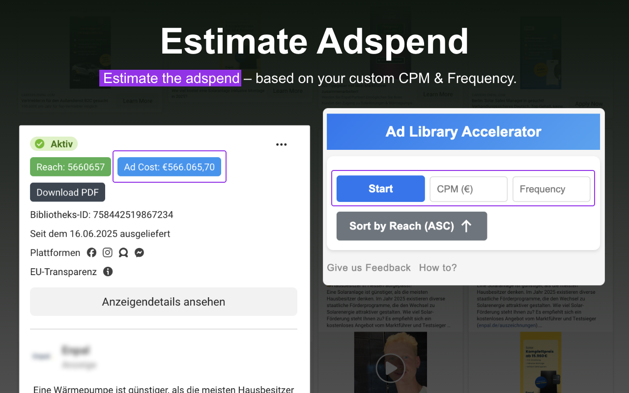 Sort & Download Facebook Ad Library Ads + Unlock Reach & Ad Spend with ALA