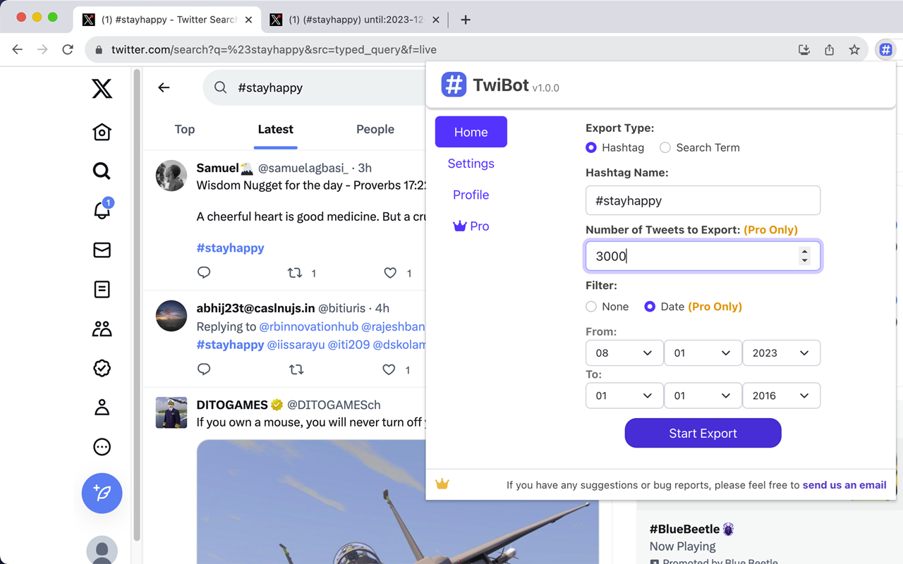 TwiBot-将推文从主题标签导出到 CSV
