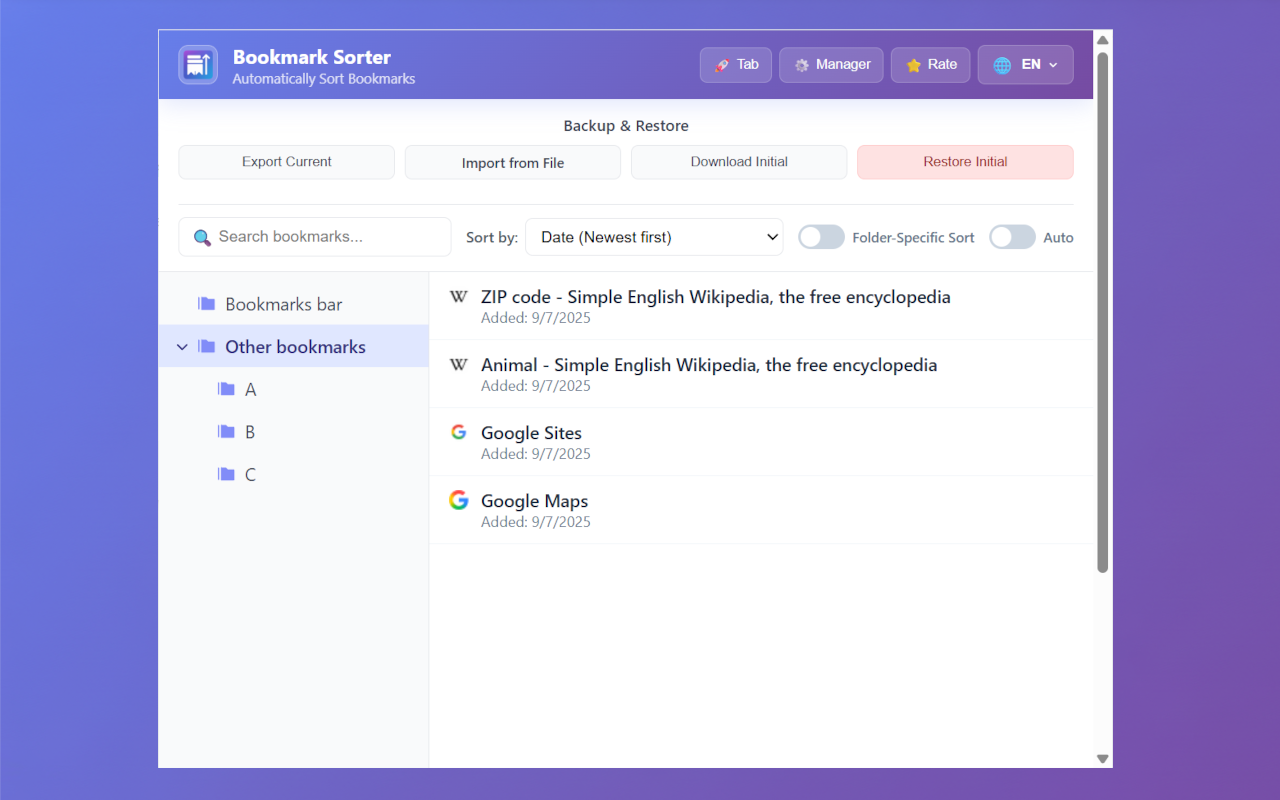 Bookmark Sorter - 自动排序书签