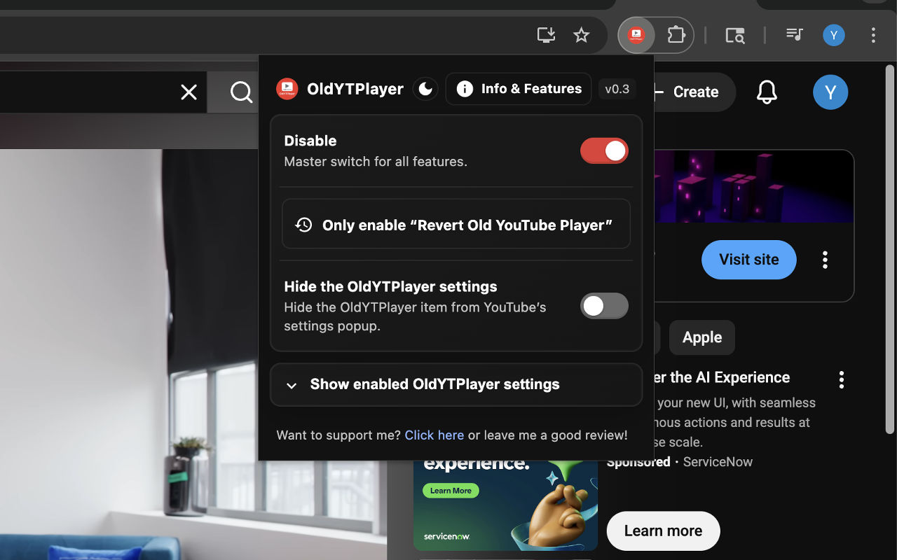 OldYTPlayer | YouTube Old Player UI + Minimal Tweaks