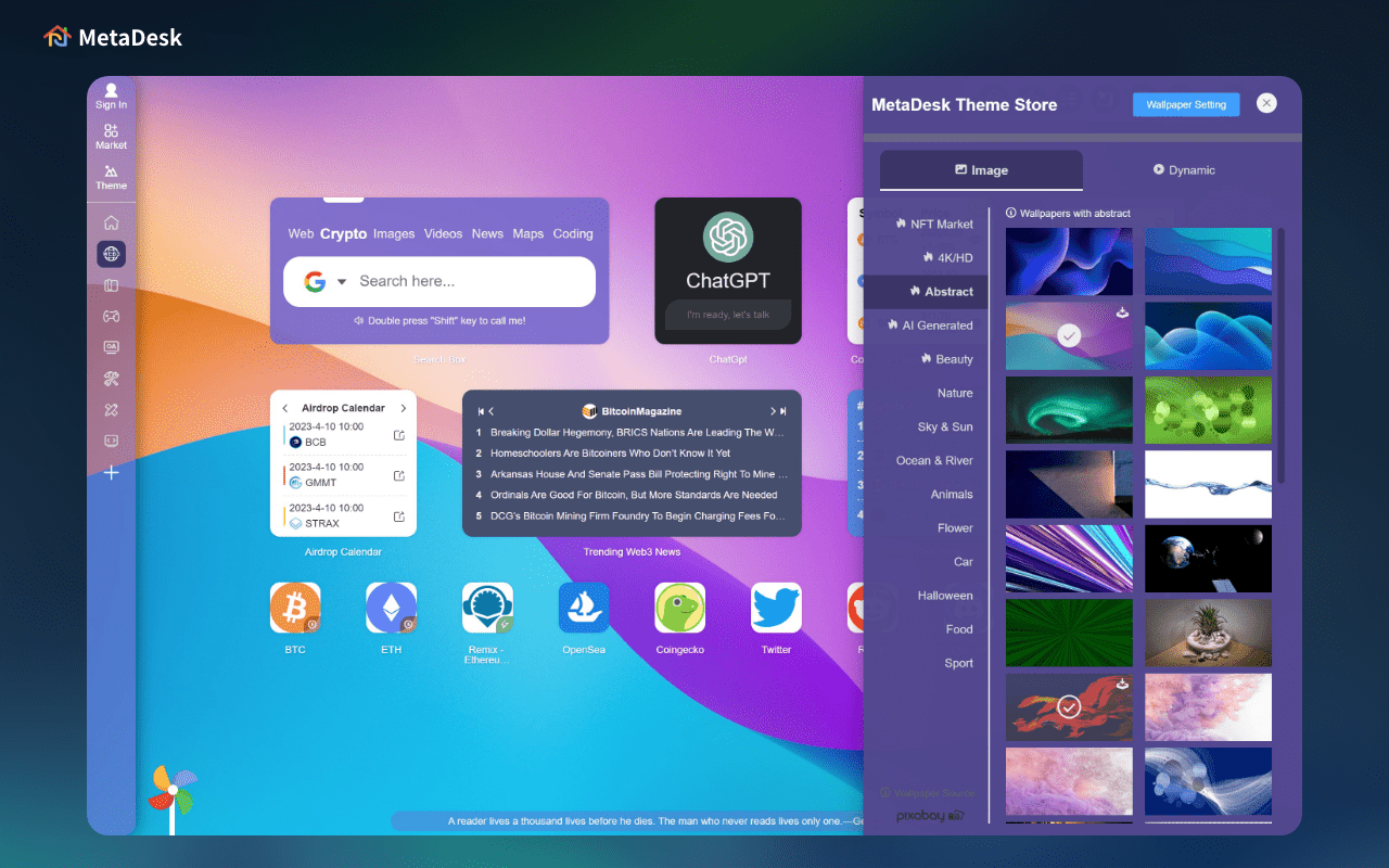 MetaDesk - 超级炫酷的支持chatGPT、Metamask、Web3的AI新标签页