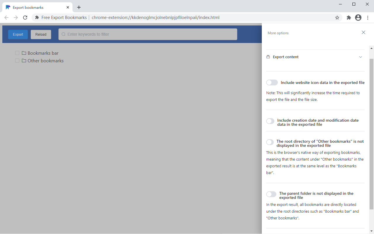 Selective Bookmarks Export Tool