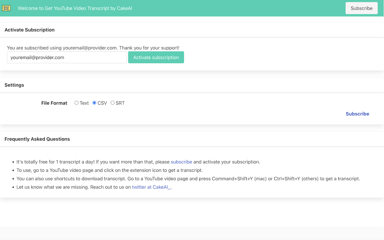 Get YouTube Transcript by CakeAI - Free