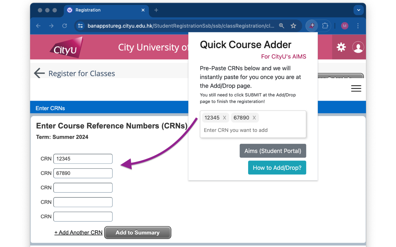 CityU Quick Course Adder