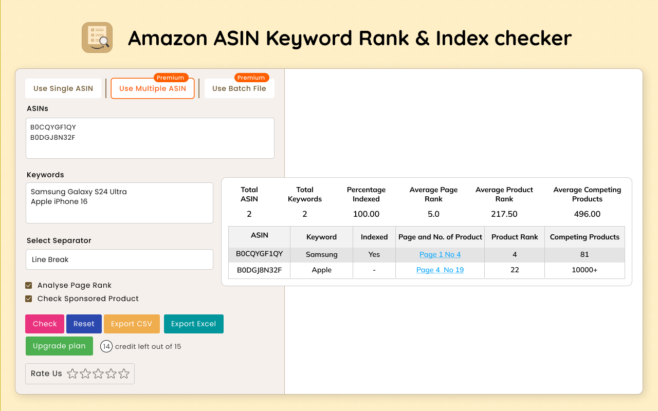 亚马逊 ASIN 关键词排名和指数检查器