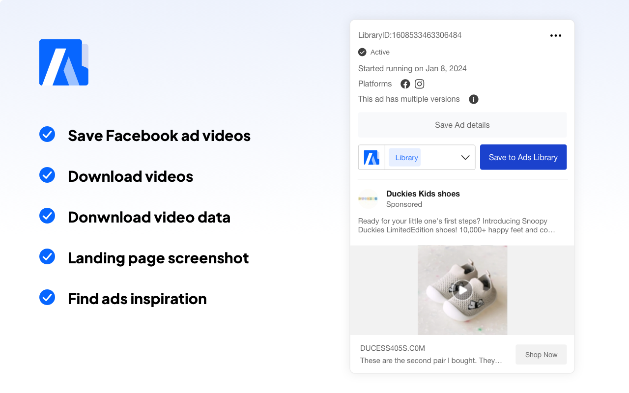 Facebook广告视频下载&广告数据导出