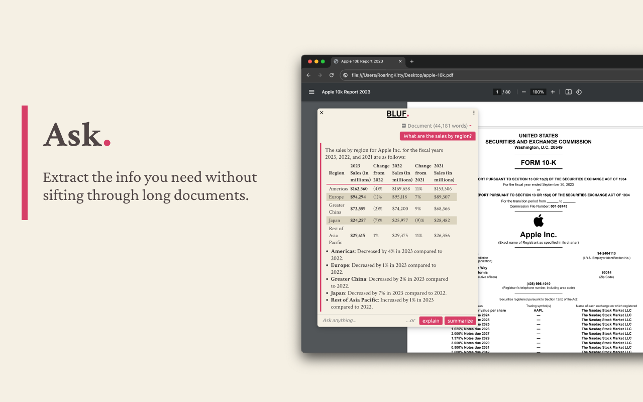 BLUF: Summarize PDF, YouTube & Websites