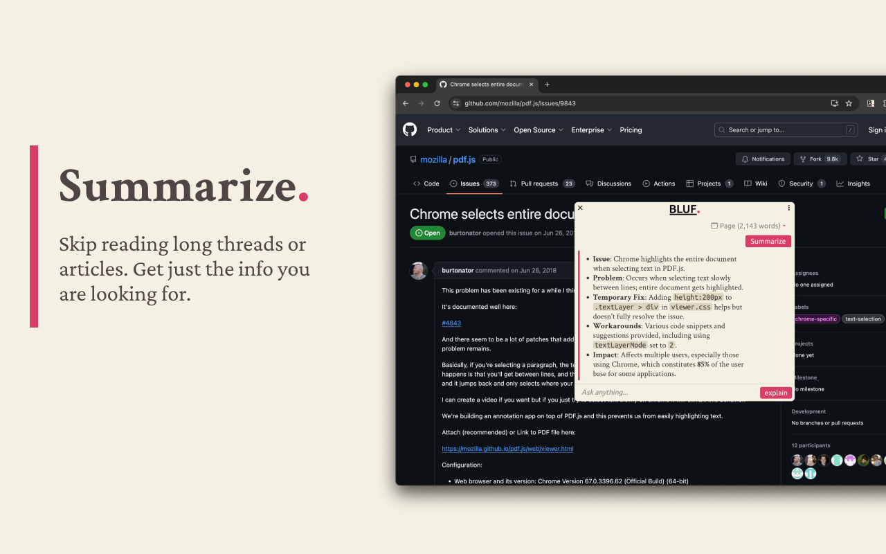 BLUF: Summarize PDF, YouTube & Websites