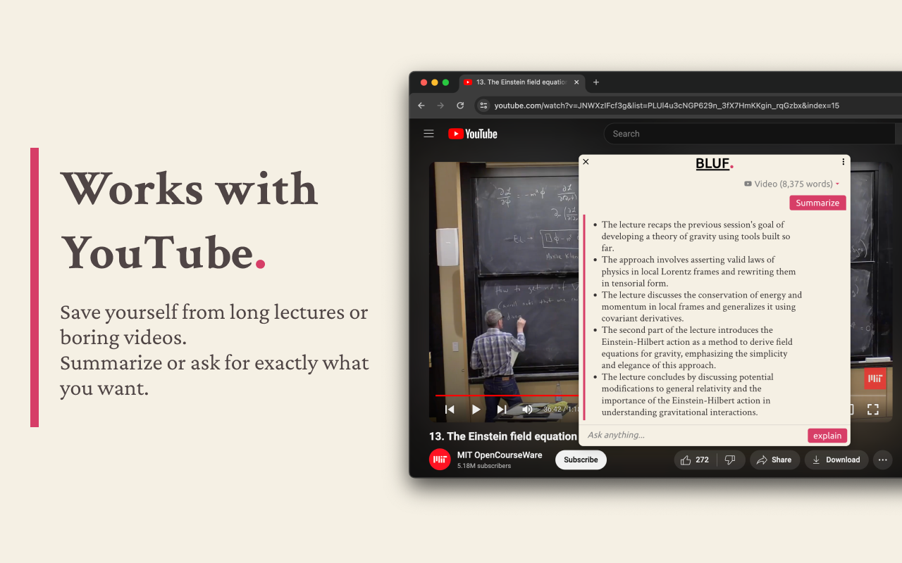 BLUF: Summarize PDF, YouTube & Websites