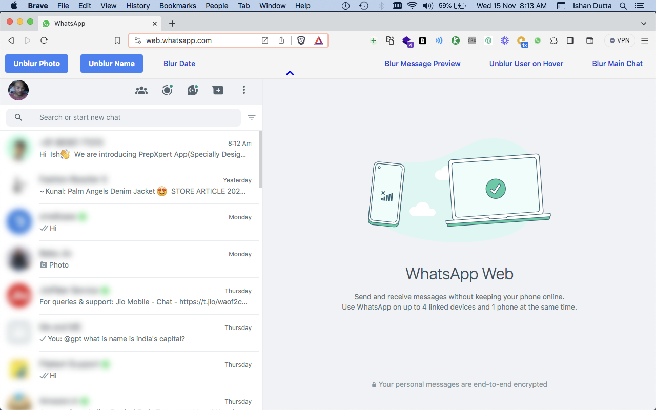 WA Blur: 通过模糊隐藏 Whatsapp™ 聊天