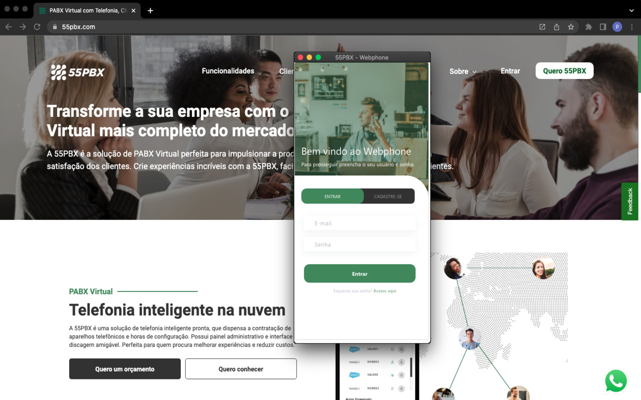 55PBX Web Softphone Grátis para PABX Virtual