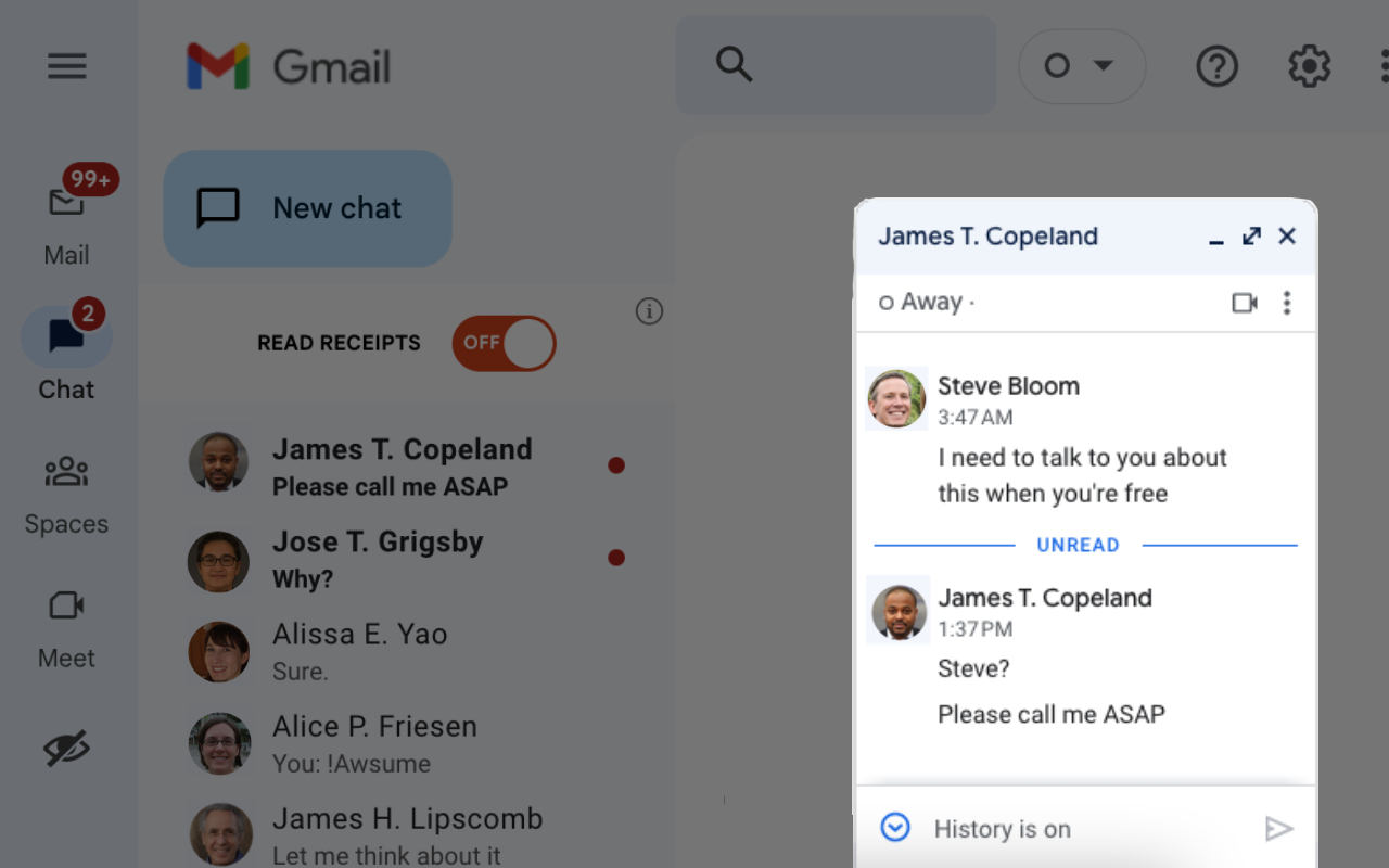 Turn off read receipts for Google Chat