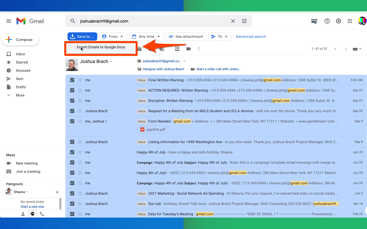 Export Emails to Docs