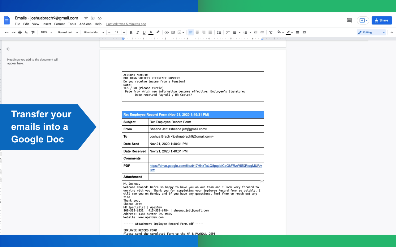 Export Emails to Docs