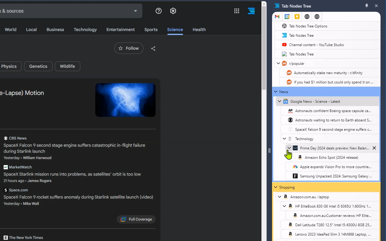 Tab Nodes Tree - Vertical Tree Style Tabs in Side Panel