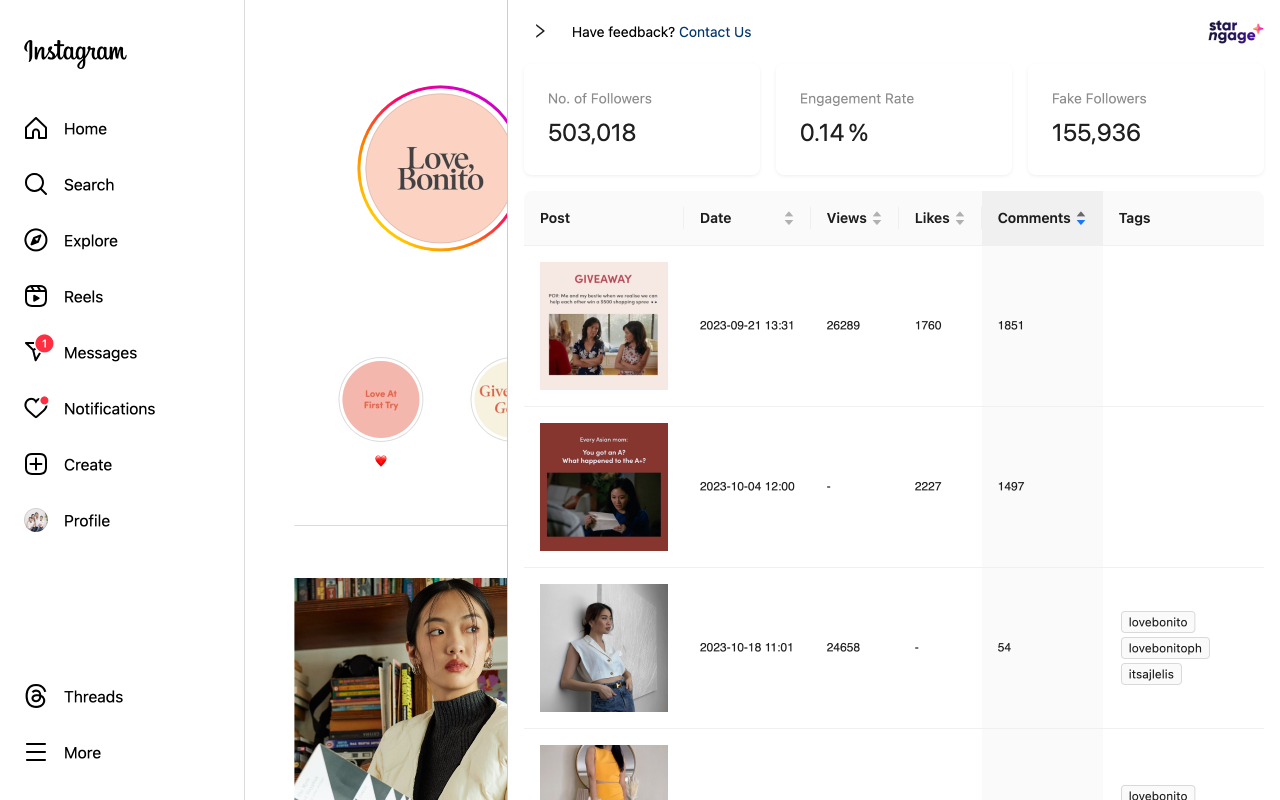 StarNgage Instagram Profile Analyzer