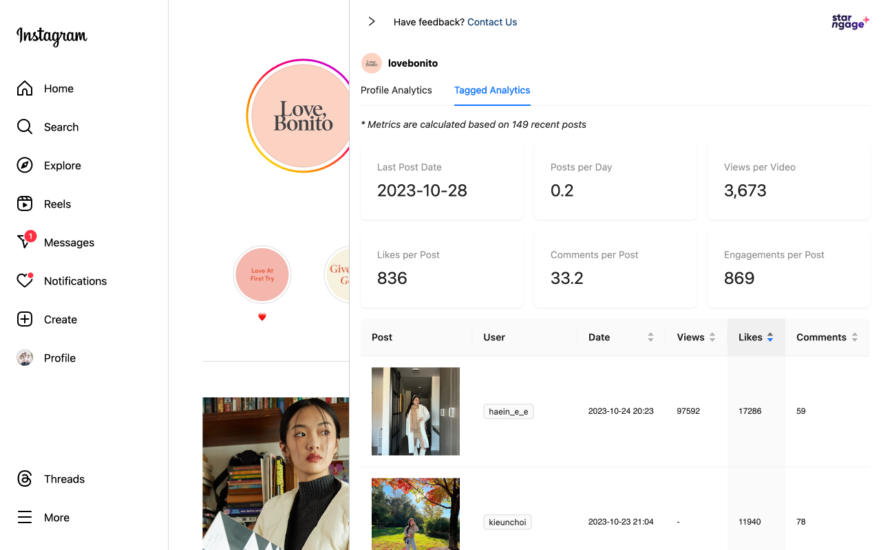 StarNgage Instagram Profile Analyzer
