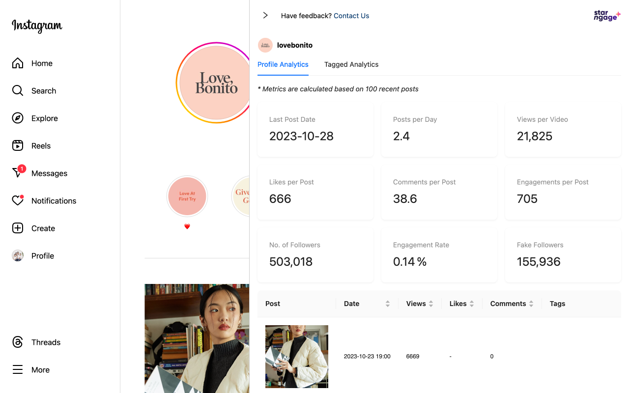 StarNgage Instagram Profile Analyzer