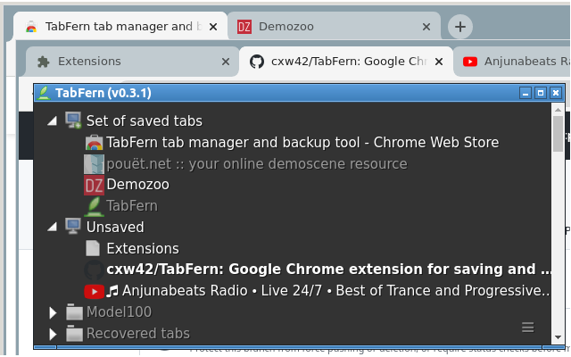 TabFern tab manager and backup tool