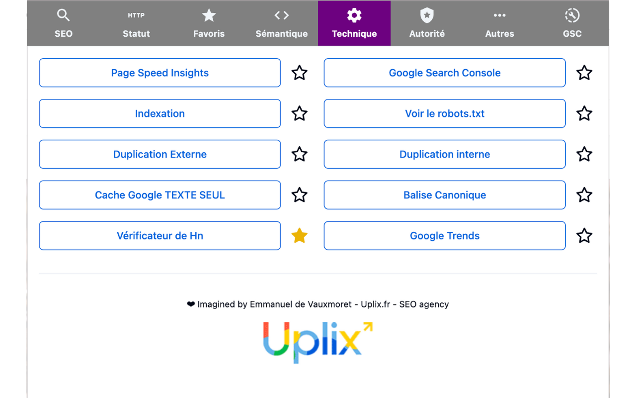 Extension SEO Chrome by Uplix.fr