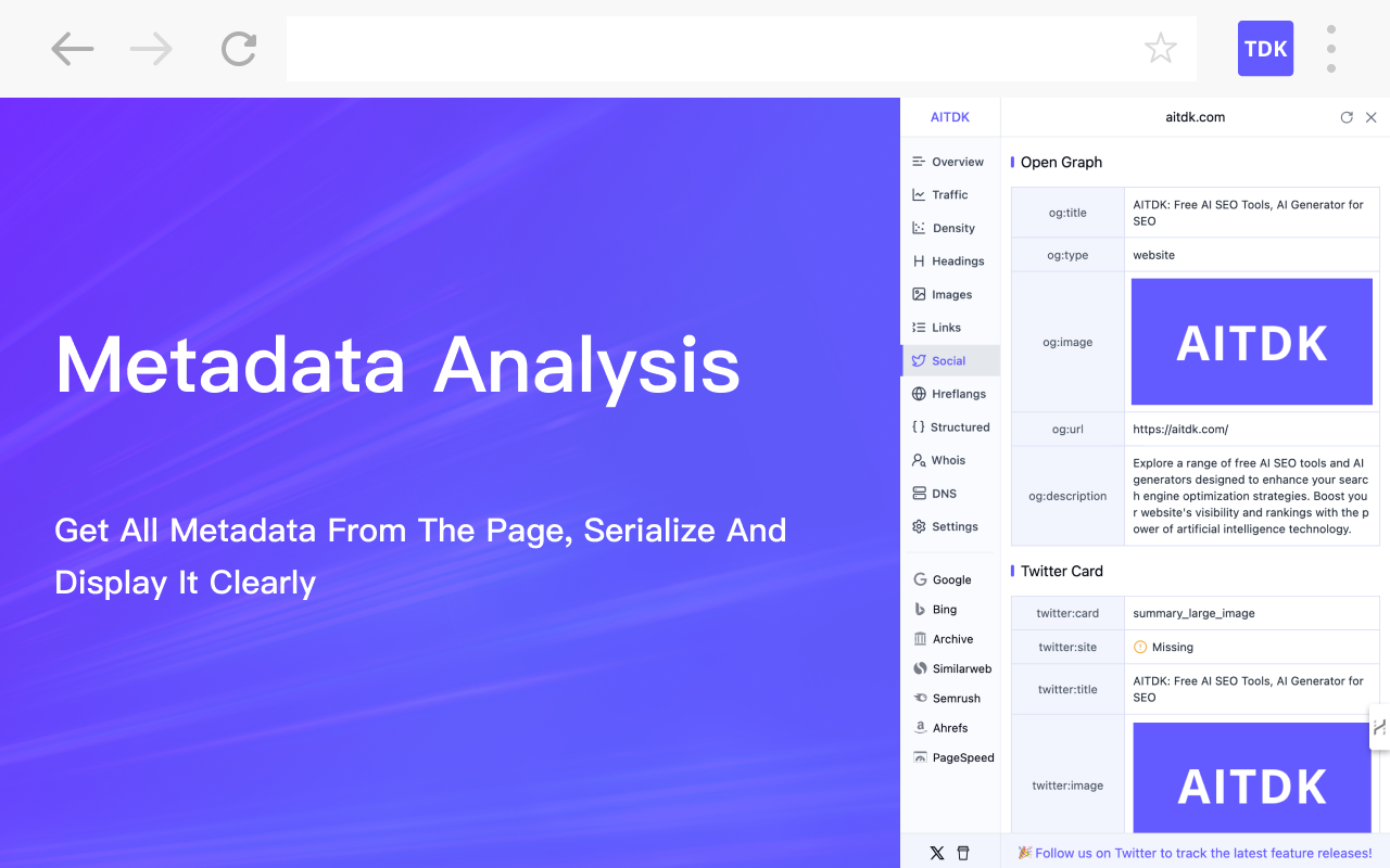 AITDK SEO Extension - 流量/关键词/Whois/SEO分析器