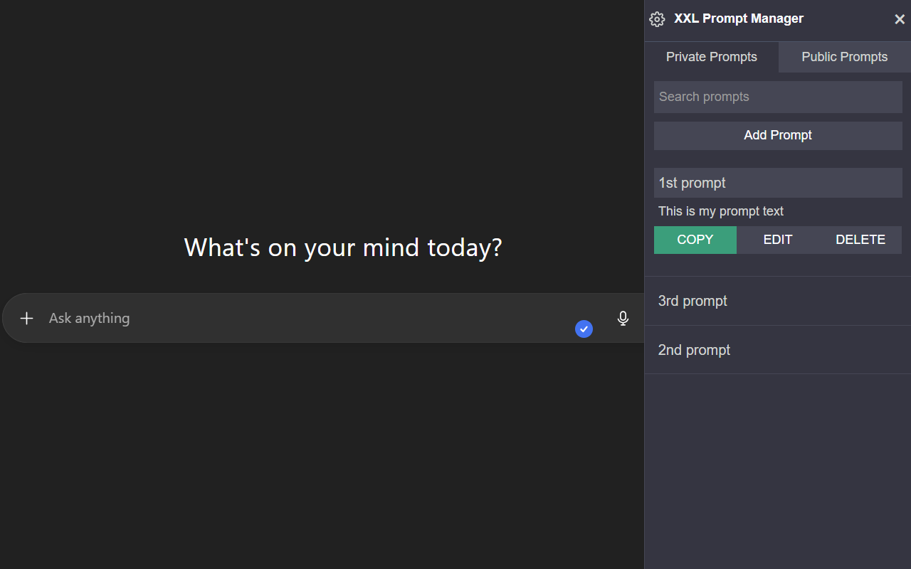 XXL Prompt Manager for ChatGPT, Claude, Gemini, Perplexity and Copilot
