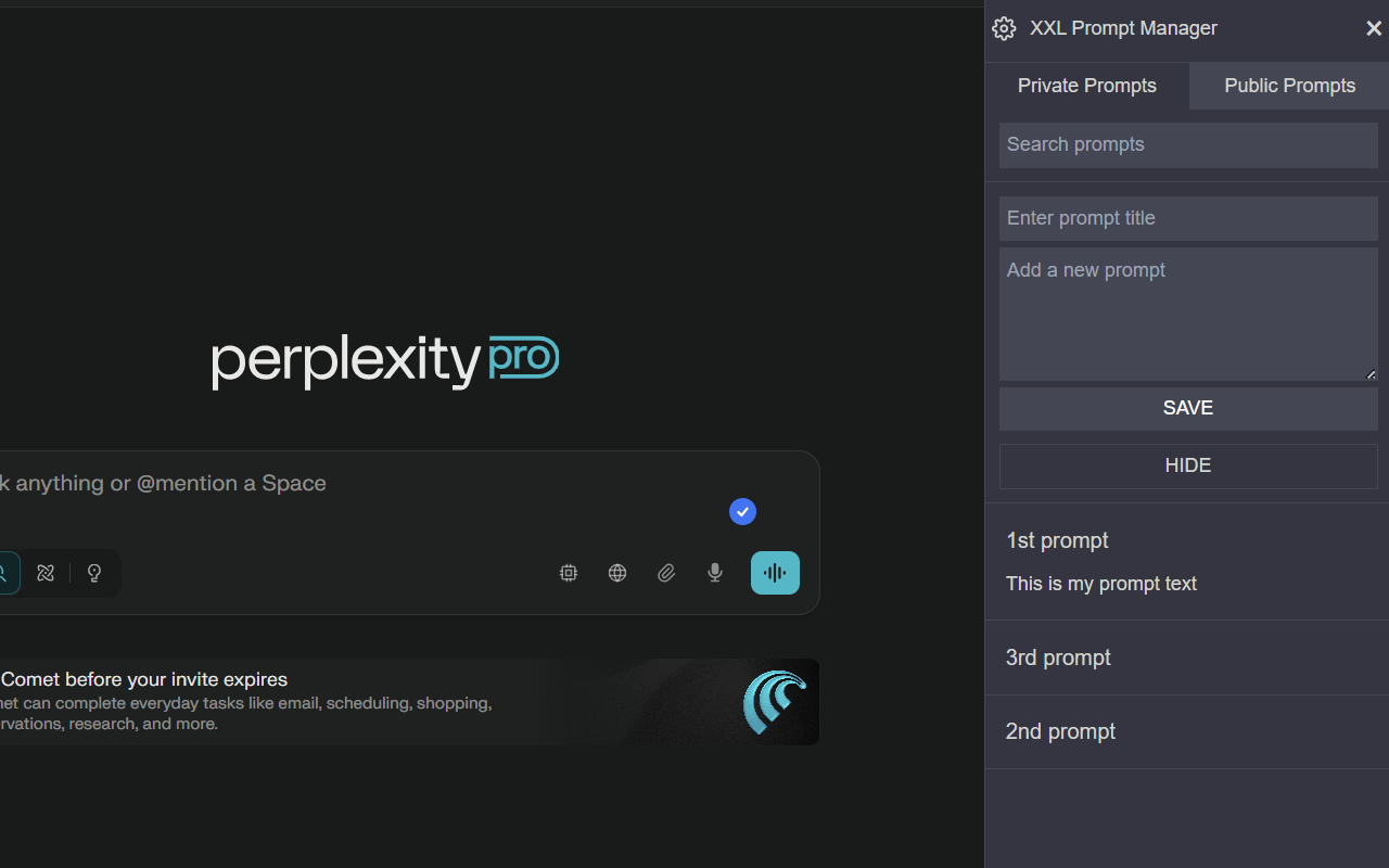 XXL Prompt Manager for ChatGPT, Claude, Gemini, Perplexity and Copilot
