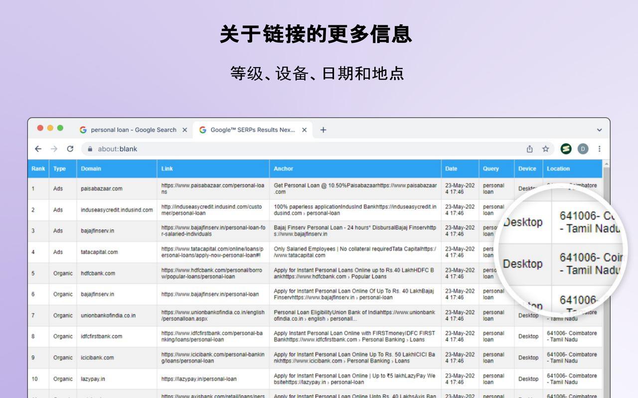 谷歌排名检查器，关键词搜索引擎结果页排名提取器