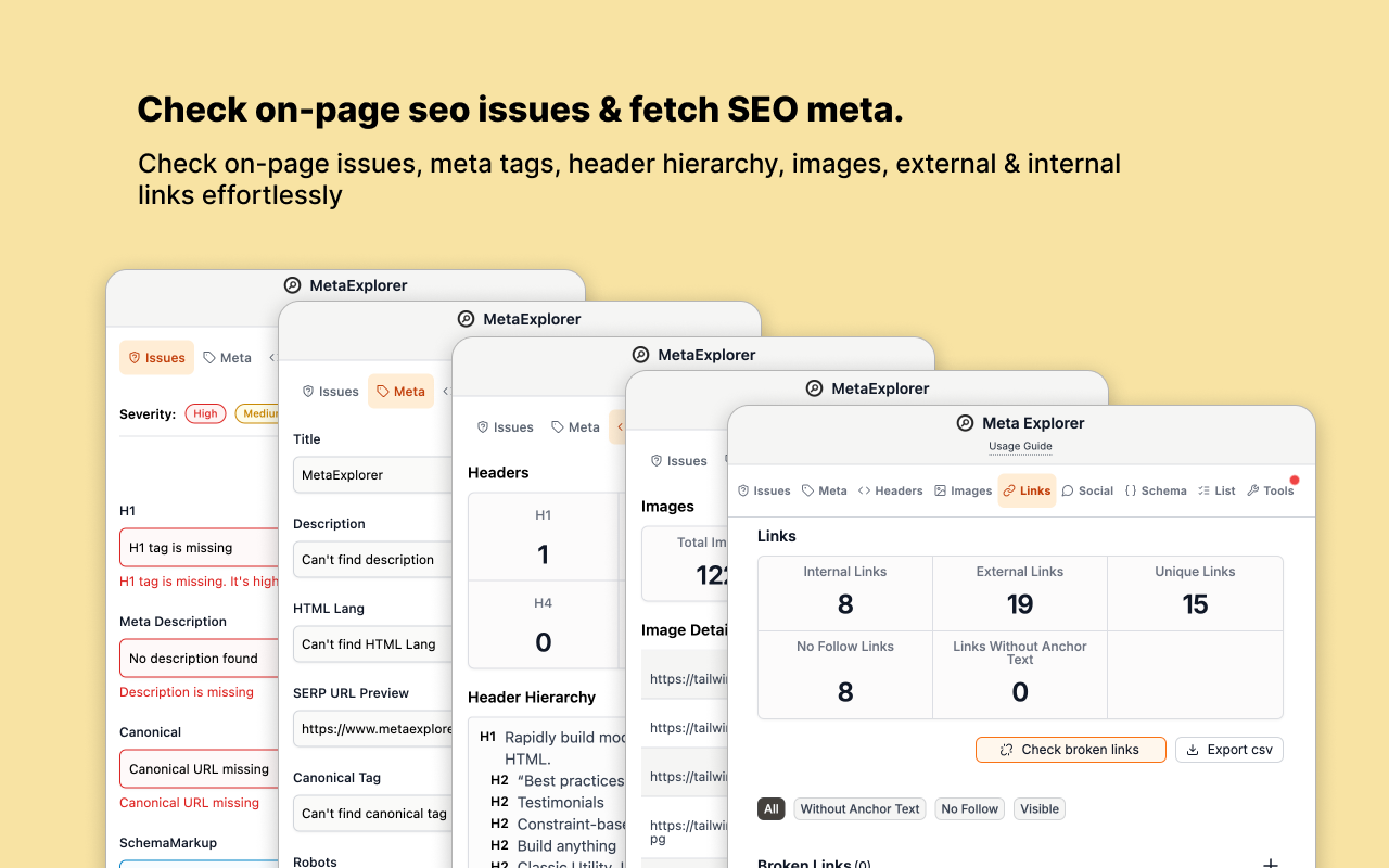 Meta Explorer - SEO Meta and On-Page SEO tools