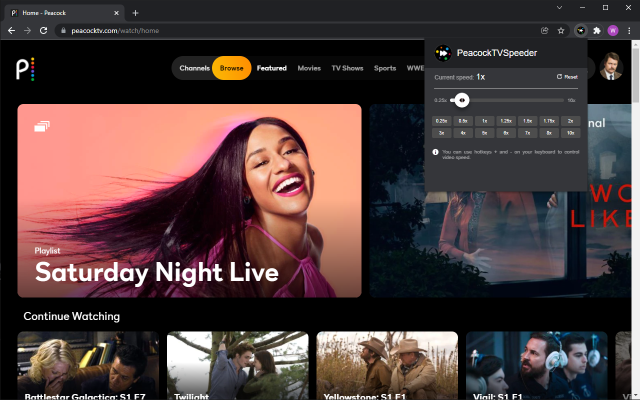 Peacock TV Speeder: adjust playback speed