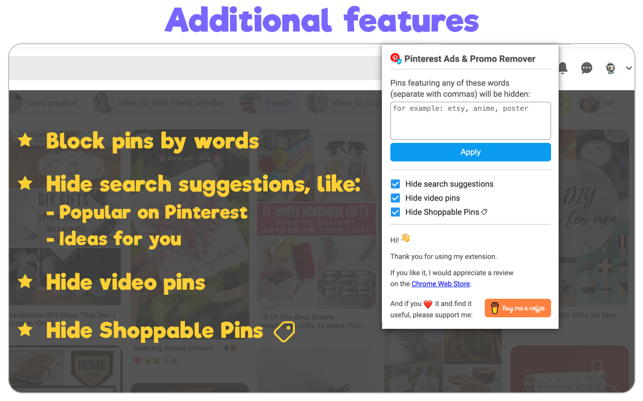 Pinterest Ads & Promo Remover