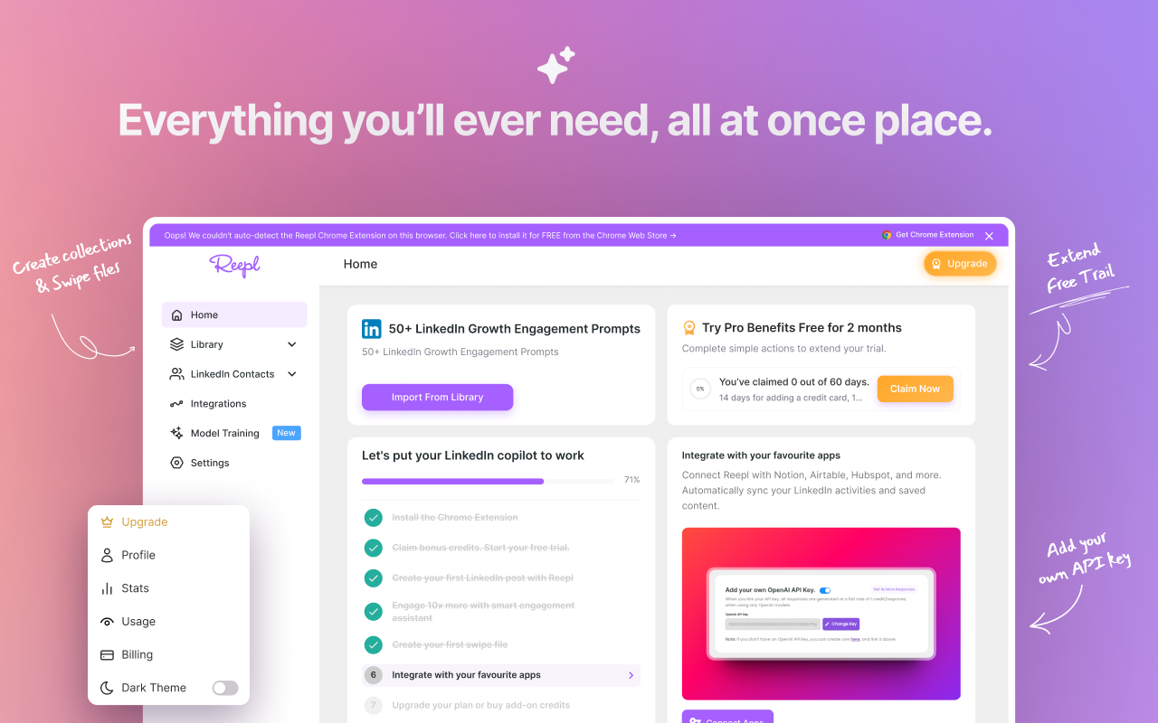 Reepl AI LinkedIn Post Writer, Lead Finder, CRM, Auto DMs, Streaks & More
