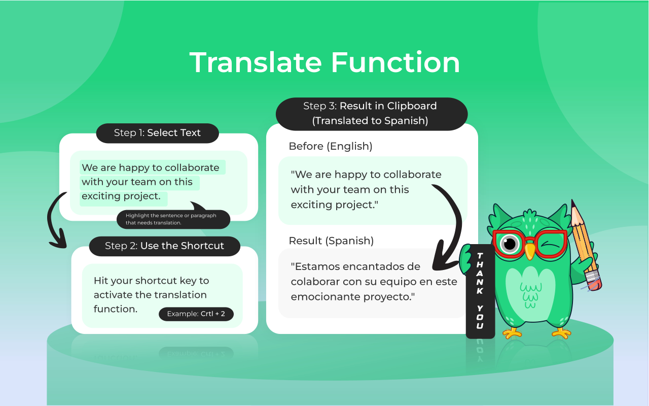 BeLikeNative: AI Writing with Shortcuts - Paraphrase, Translate, and More