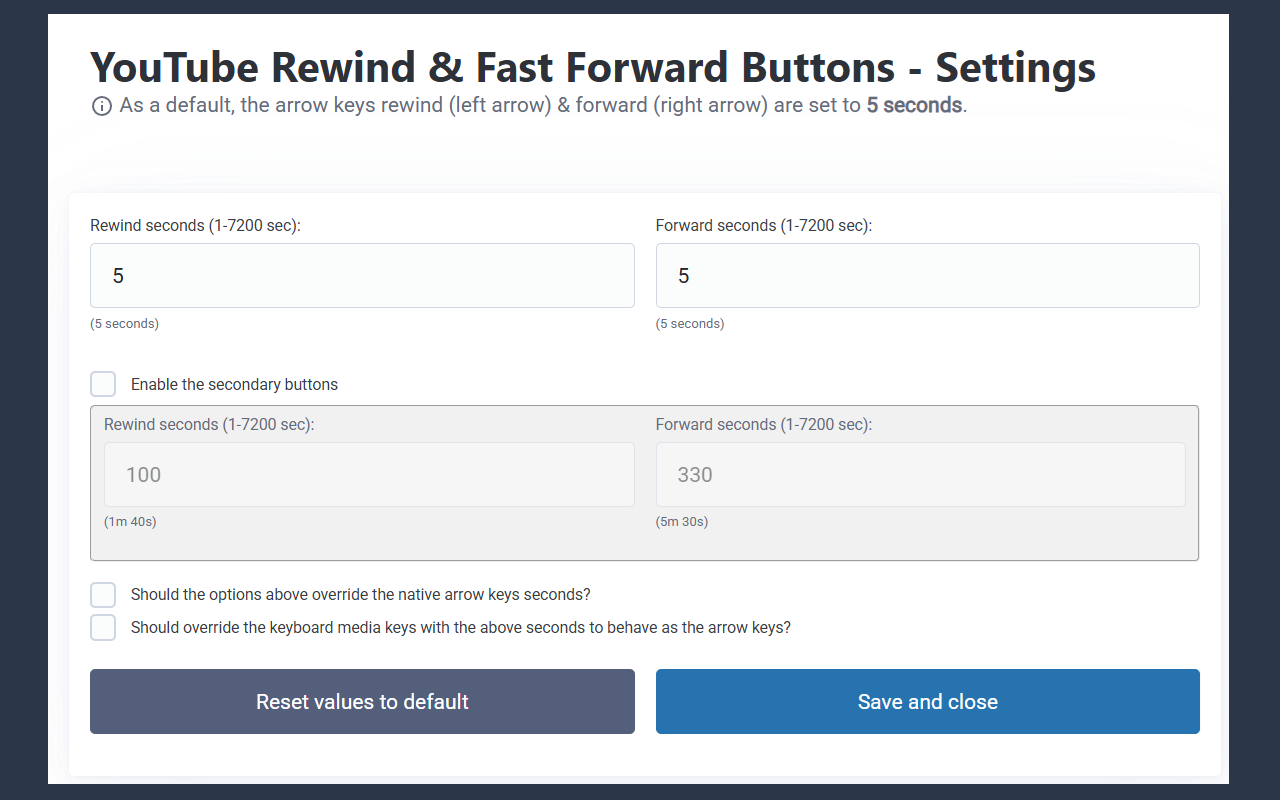 YouTube Rewind & Fast Forward Buttons