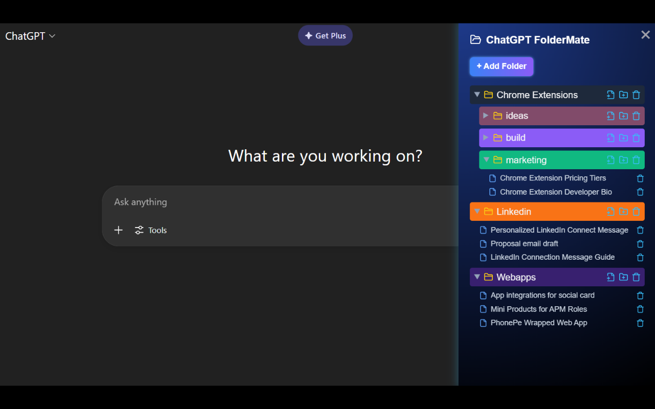ChatGPT Folders Organizer - FolderMate: for GPT, Gemini, Grok