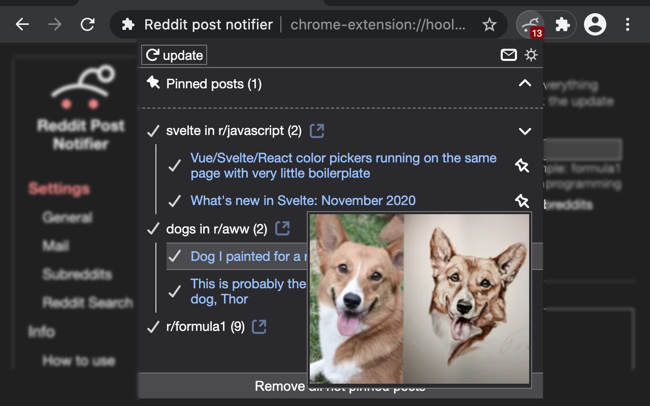 Reddit post notifier