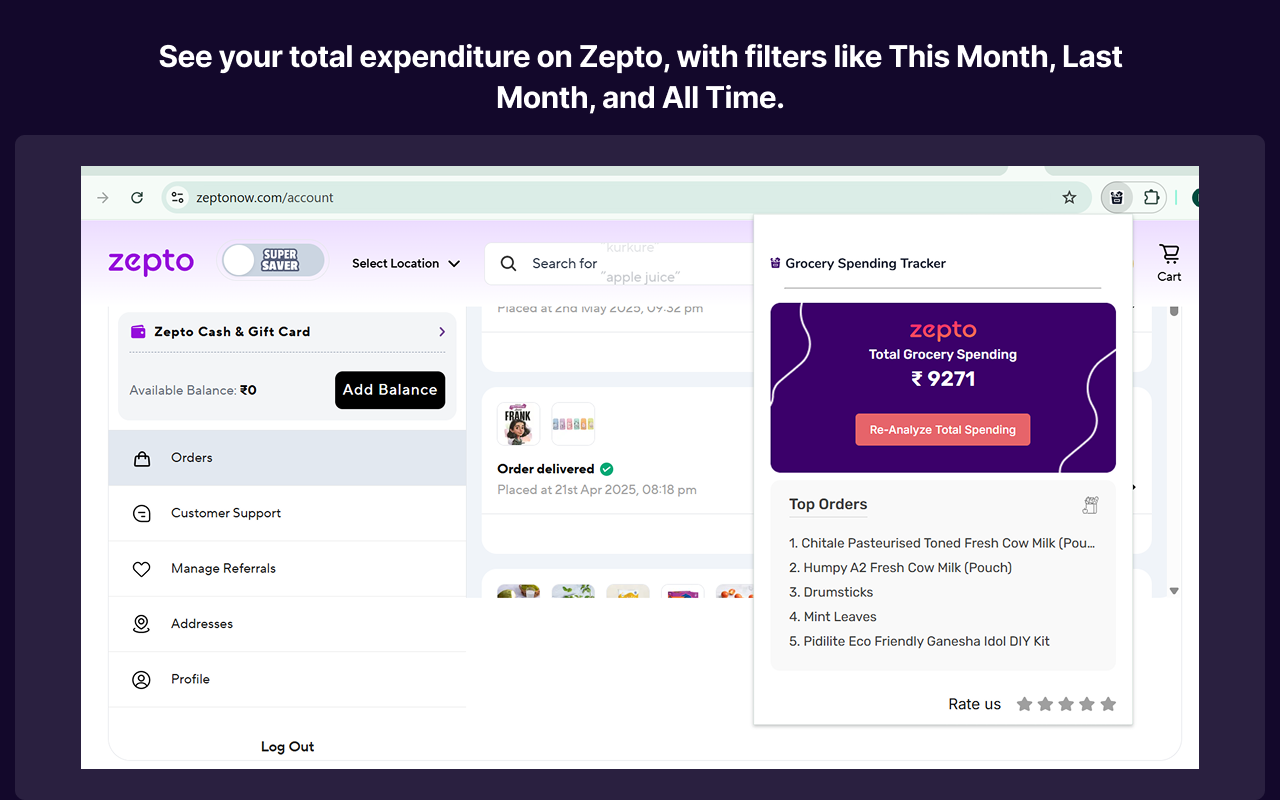 Spending Calculator For Zepto & Blinkit