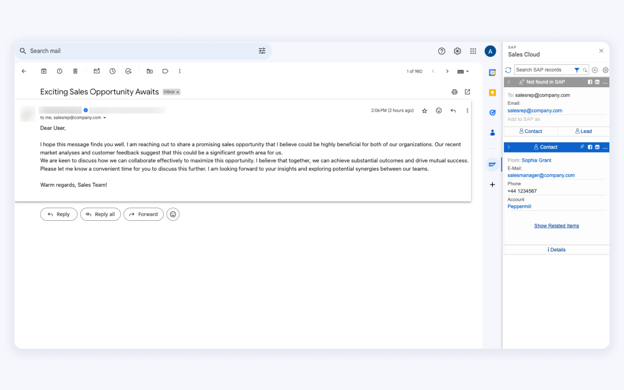 SAP Sales Cloud for Gmail
