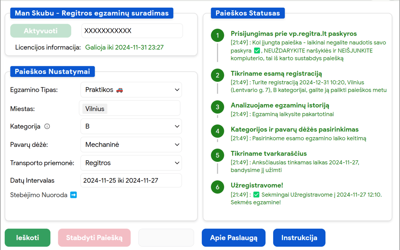 MAN SKUBU - Egzamino vietų paieška